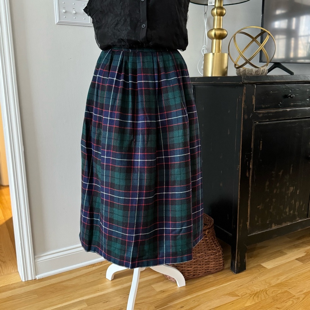 Gorgeous Vintage CLAUDE / Wool Bland Plaid Skirt / Size 10
